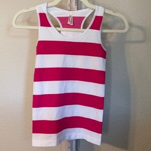 Dorosi Womens Pink White Striped Racerback‎ Tank Top Athletic Gym Workout